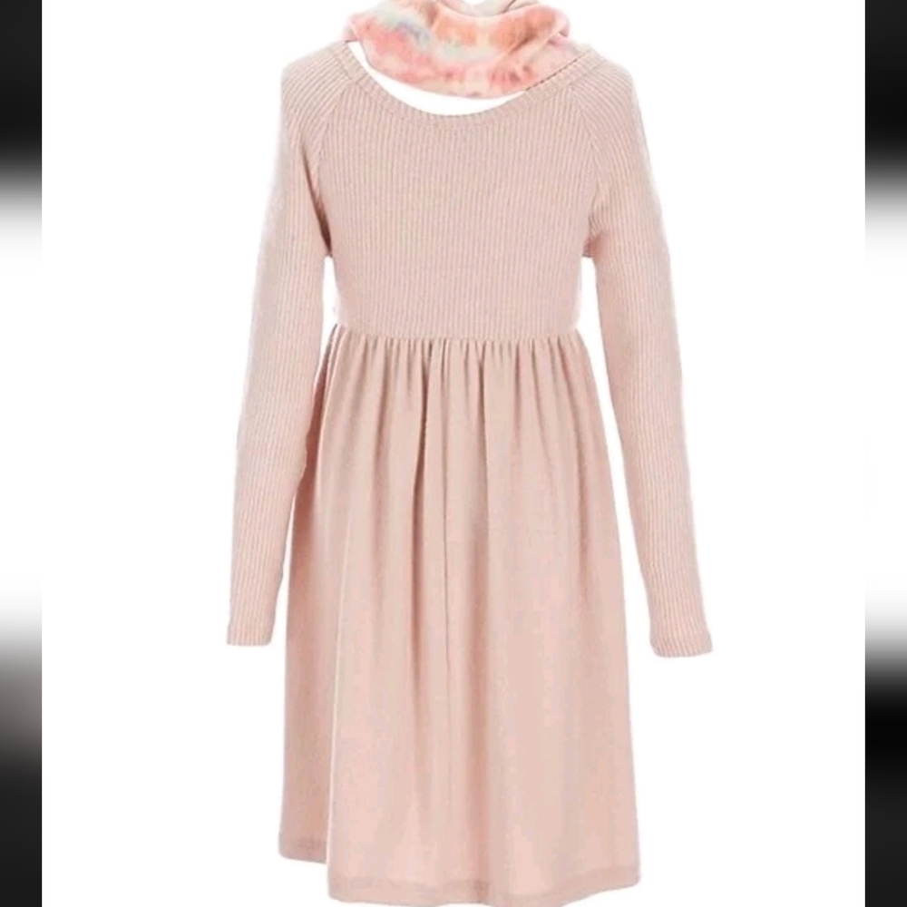 Zunie Big Girls size 14 Hacci Solid Ribbed Plush Color Long Sleeve Scarf Dress